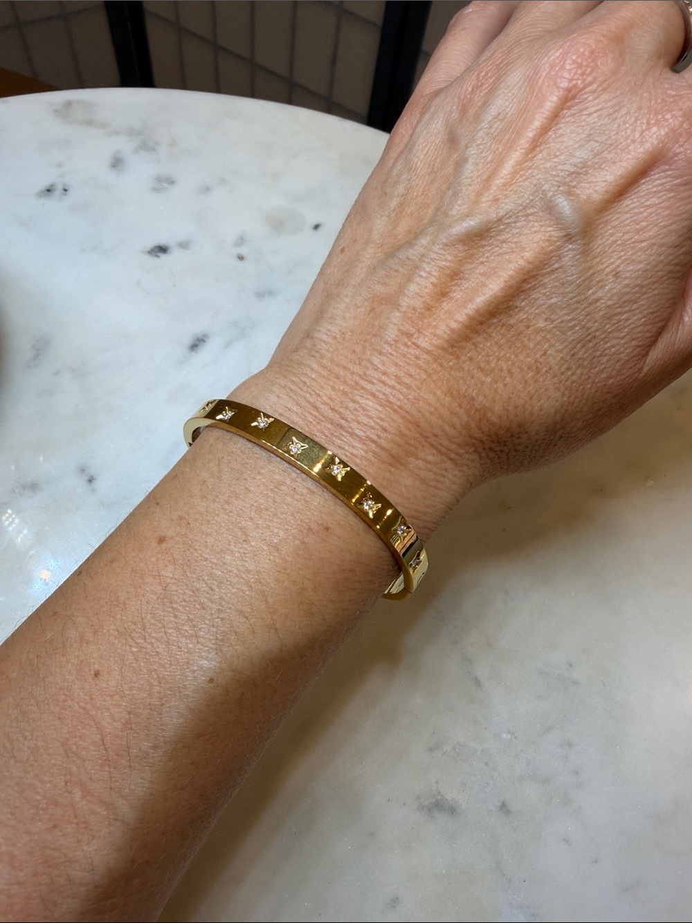 Gold Star Accent Hinged Bangle Bracelet - Women Jewelry